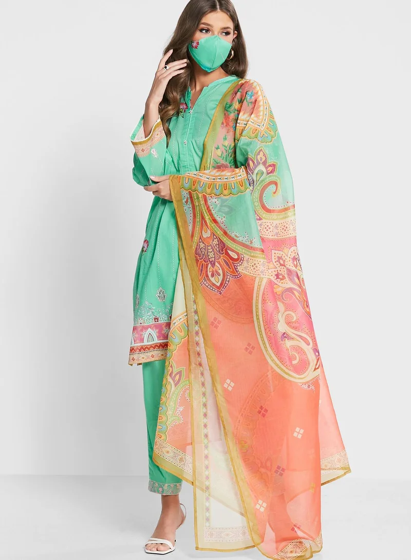 Nishat Linen Printed Kurti & Pants With Dupatta