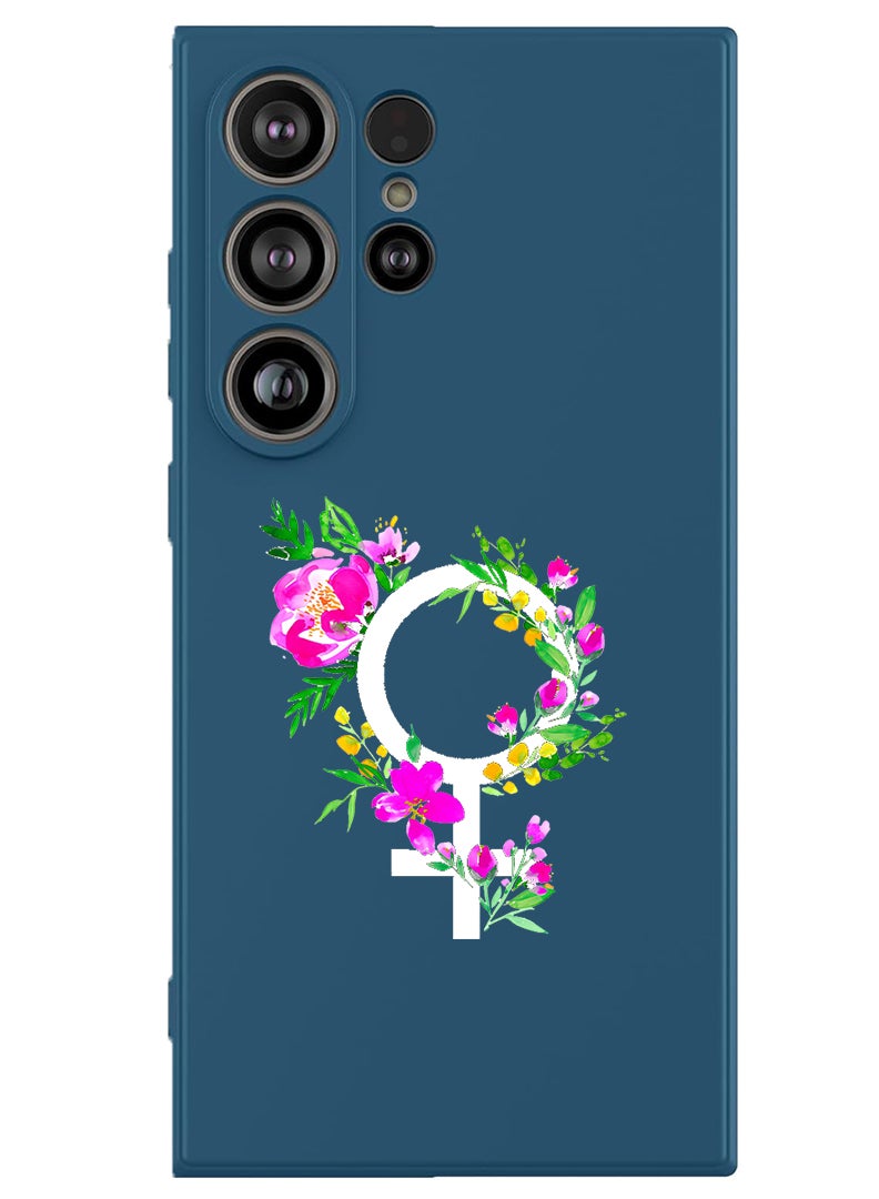 Theodor Protective Slim Fit Case Liquid Silicone Cover with Full Body Protection Anti-Scratch Shockproof Case For Samsung Galaxy S25 Ultra (Blue) - womens day floral - White - Image 1