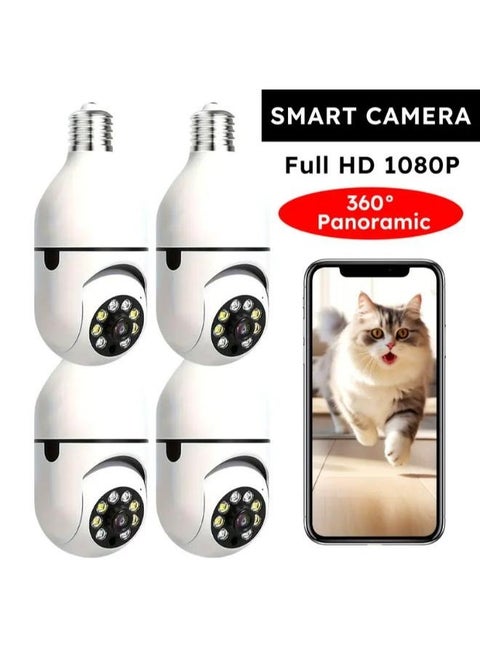 (Pack of 4) 1080P Wireless Light Bulb Camera Dome Security System | 360° View WiFi Surveillance Cameras with Night Vision, Motion Detection & Alarm | Screw-In Light Socket Installation | Home Indoor Outdoor Monitoring Smart Security Cameras