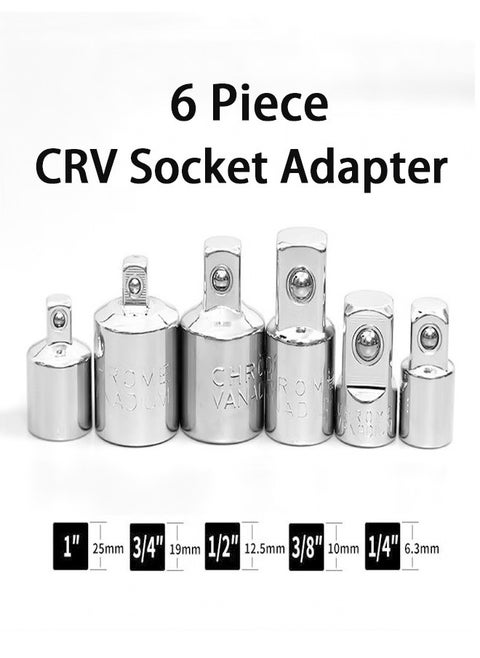 6-Piece CRV Socket Adapter Ratchet Wrench Conversion Head Air Impact Adapter and Reducer Set Driver Conversions Wrench Extension Conversion Kit
