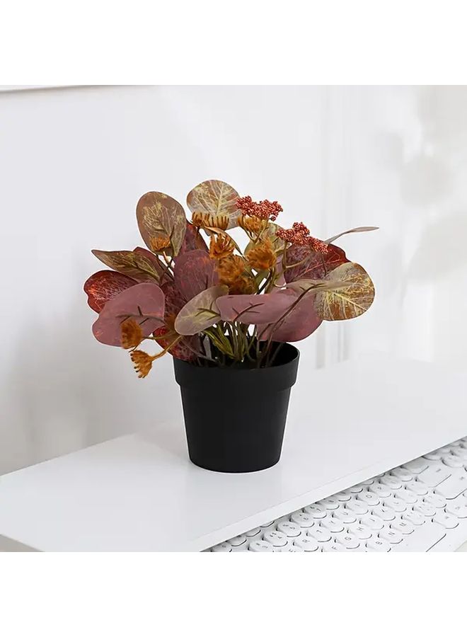 Artificial Eucalyptus Bonsai Tree In Black Pot Realistic Indoor Plant Decor - Image 5