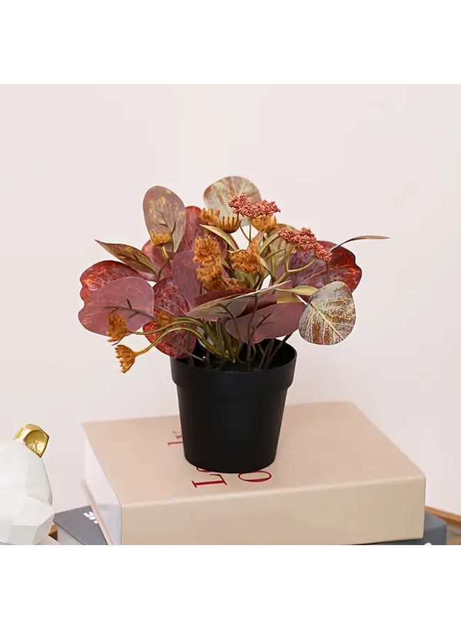 Artificial Eucalyptus Bonsai Tree In Black Pot Realistic Indoor Plant Decor - Image 3