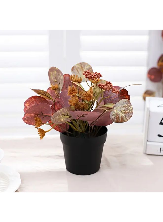 Artificial Eucalyptus Bonsai Tree In Black Pot Realistic Indoor Plant Decor - Image 1