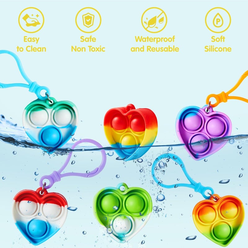 JOYIN Heart Pop Fidget Keychain 30 Pack Pop Fidget Toys Bulk Party Favors for Kids 4-8,8-12 Years, Valentines Goodie Bags Stuffers Back to School Gifts for Students Classroom Prizes Sensory Toys - Image 3