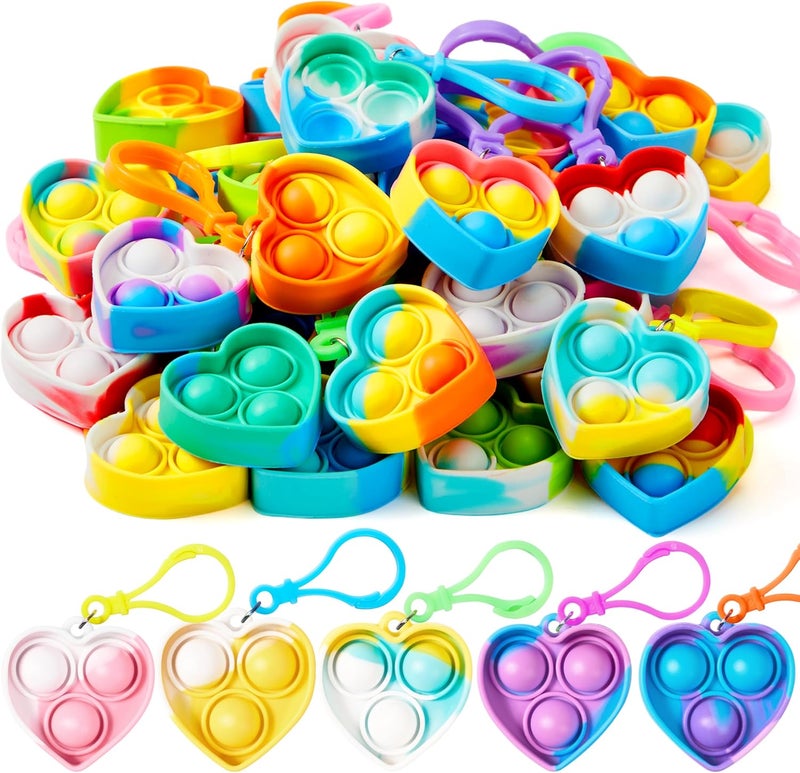JOYIN Heart Pop Fidget Keychain 30 Pack Pop Fidget Toys Bulk Party Favors for Kids 4-8,8-12 Years, Valentines Goodie Bags Stuffers Back to School Gifts for Students Classroom Prizes Sensory Toys - Image 1