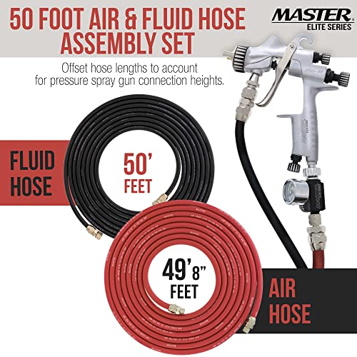 Master Airbrush Master Elite Series 50 Foot Air and Fluid Hose Assembly Set with Fittings for Spray Guns, Paint Pressure Pot Tanks, Professional Heavy Duty - Air Hose 3/8" NPS, 5/16" ID - Fluid Hose 1/4" NPS, 1/4" ID - Image 2