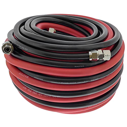 Master Airbrush Master Elite Series 50 Foot Air and Fluid Hose Assembly Set with Fittings for Spray Guns, Paint Pressure Pot Tanks, Professional Heavy Duty - Air Hose 3/8" NPS, 5/16" ID - Fluid Hose 1/4" NPS, 1/4" ID - Image 1