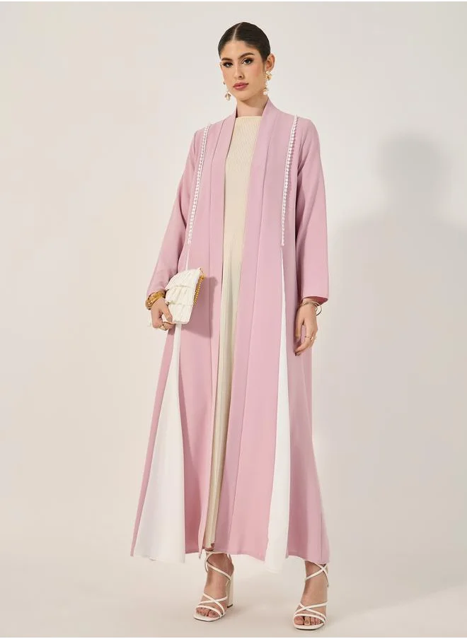 Styli Color Block Buttons Detail A-Line Abaya