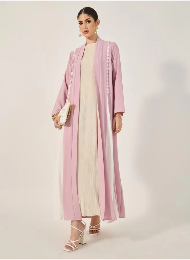 Styli Color Block Buttons Detail A-Line Abaya