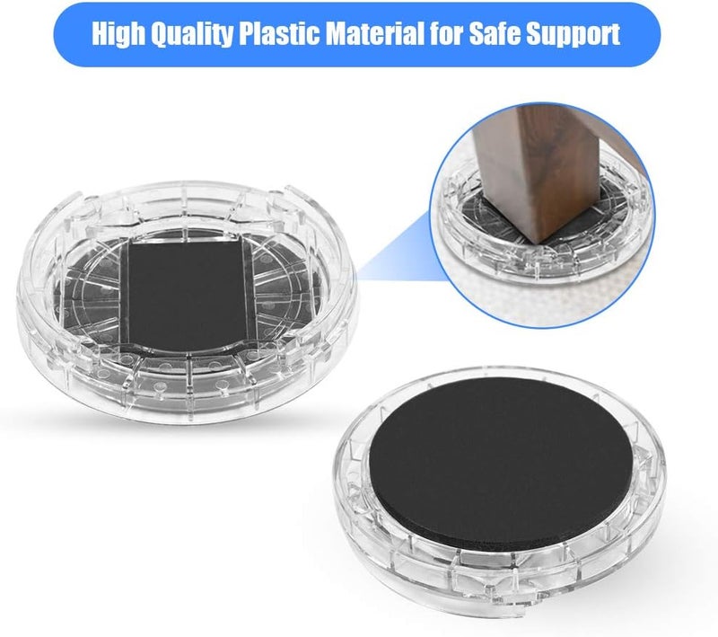 كلاراكو مجموعة من 8 رافعات سرير/أثاث قابلة للتعديل، رافعات شفافة شديدة التحمل، رافعات طاولة بلاستيكية متينة قابلة للتكديس، كتل رفع للأريكة والطاولة والمكتب والكرسي، لون أسود (شفاف) - Image 2