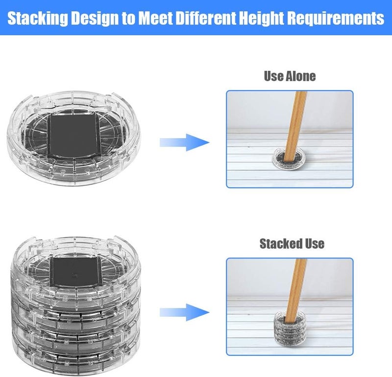 كلاراكو مجموعة من 8 رافعات سرير/أثاث قابلة للتعديل، رافعات شفافة شديدة التحمل، رافعات طاولة بلاستيكية متينة قابلة للتكديس، كتل رفع للأريكة والطاولة والمكتب والكرسي، لون أسود (شفاف) - Image 4