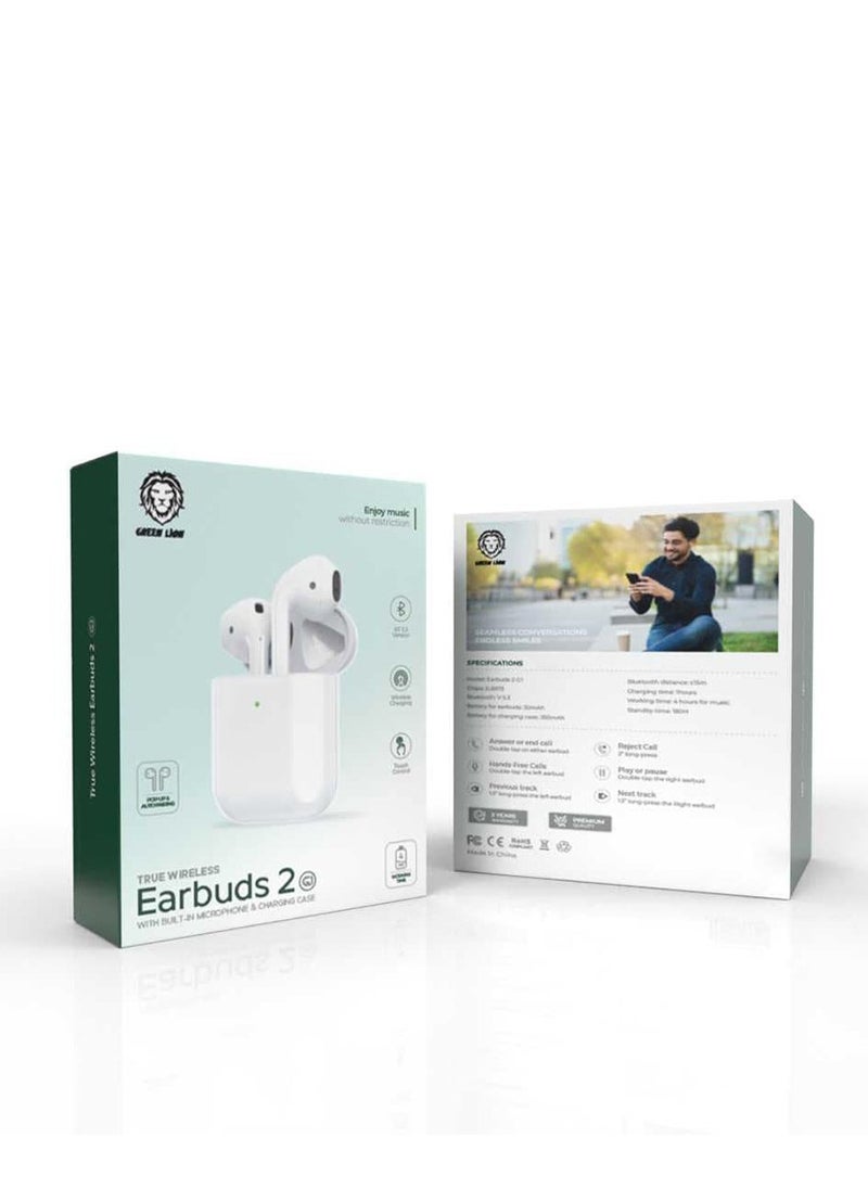 GREEN LION - True Wireless Earbuds 2 with Built-In Microphone and Charging Base Case G1 - White - Image 1