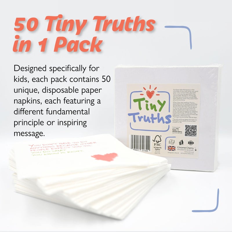 Chrome Cherry Tiny Truths Lunch Notes for Kids - 50 Motivational Affirmations for Emotional Intelligence on 3-Ply Highly Absorbent Paper Napkins for Lunch Boxes & School - Image 2