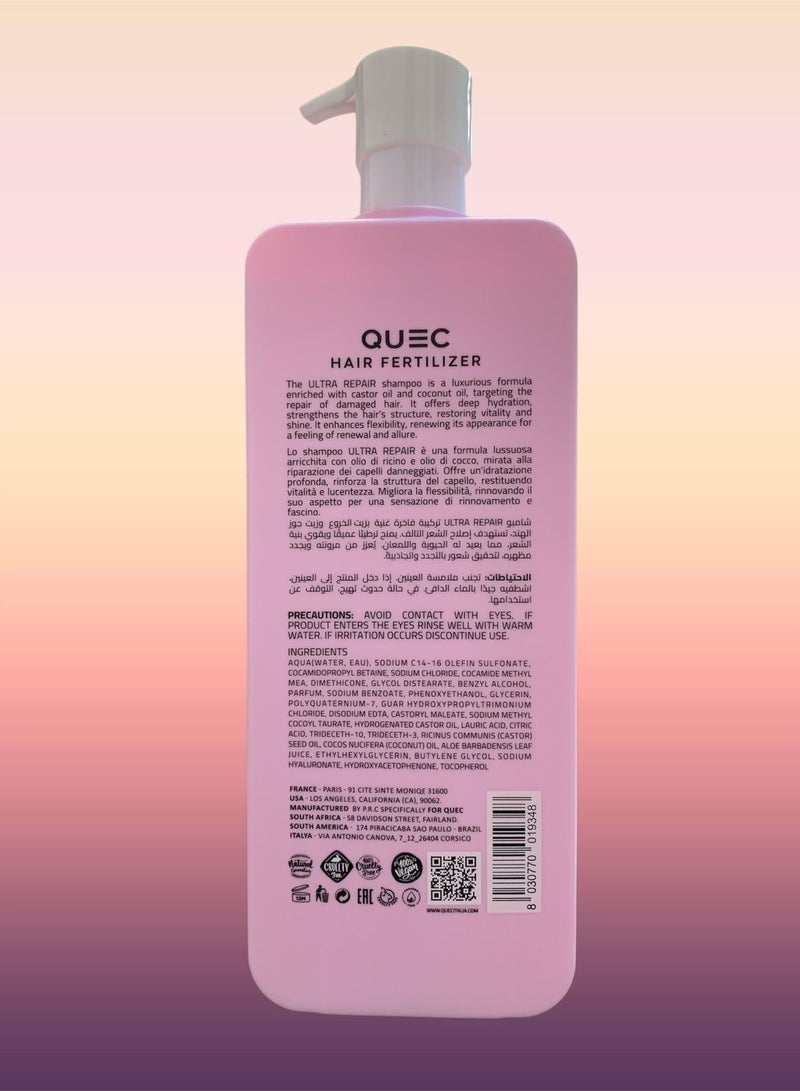 Quec Italia Quec Hair Instant Shampoo Ultra Repair with Castor Oil and Coconut Oil 800ml - Image 2