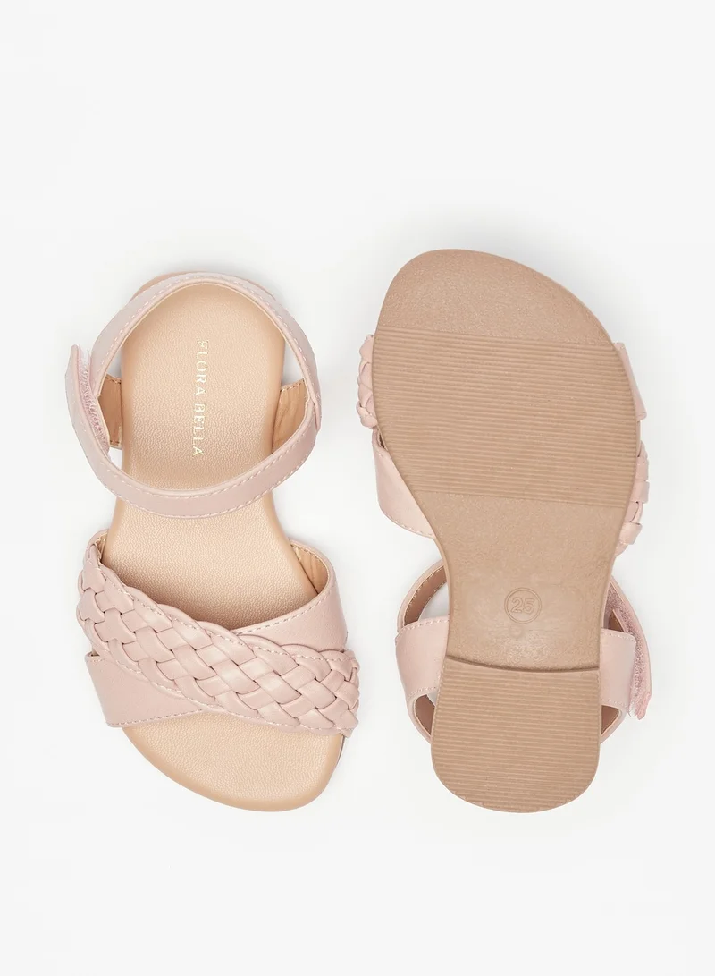 Flora Bella By Shoexpress Girls Textured Cross Strap Sandals with Hook and Loop Closure