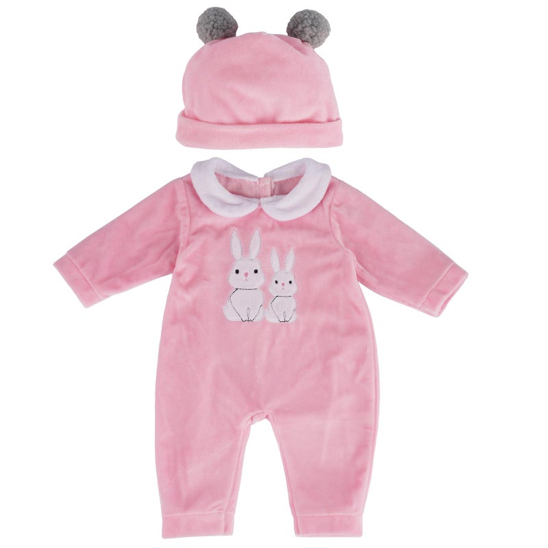 BABESIDE 2 Pcs Reborn Baby Doll Clothes with Hat for 17-22 Inch Babydolls, Cute Bunny Pattern Baby Dolls Outfits Doll Accessories fit Realistic Babydoll Girls, Pink - Image 1
