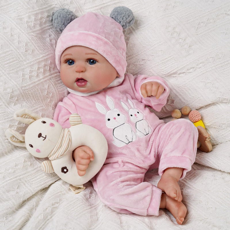 BABESIDE 2 Pcs Reborn Baby Doll Clothes with Hat for 17-22 Inch Babydolls, Cute Bunny Pattern Baby Dolls Outfits Doll Accessories fit Realistic Babydoll Girls, Pink - Image 3