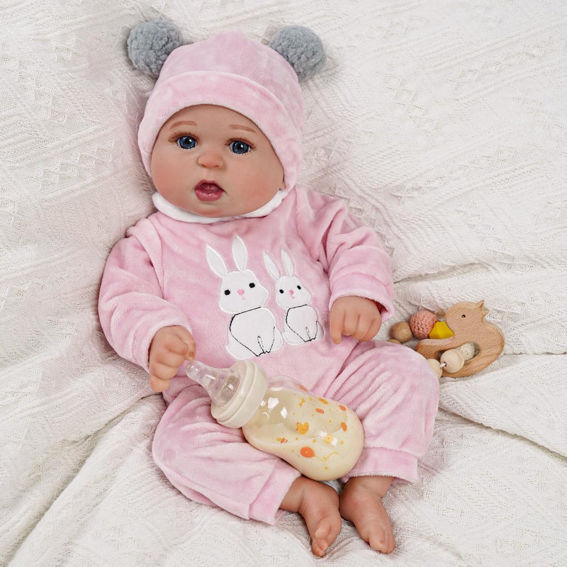 BABESIDE 2 Pcs Reborn Baby Doll Clothes with Hat for 17-22 Inch Babydolls, Cute Bunny Pattern Baby Dolls Outfits Doll Accessories fit Realistic Babydoll Girls, Pink - Image 2