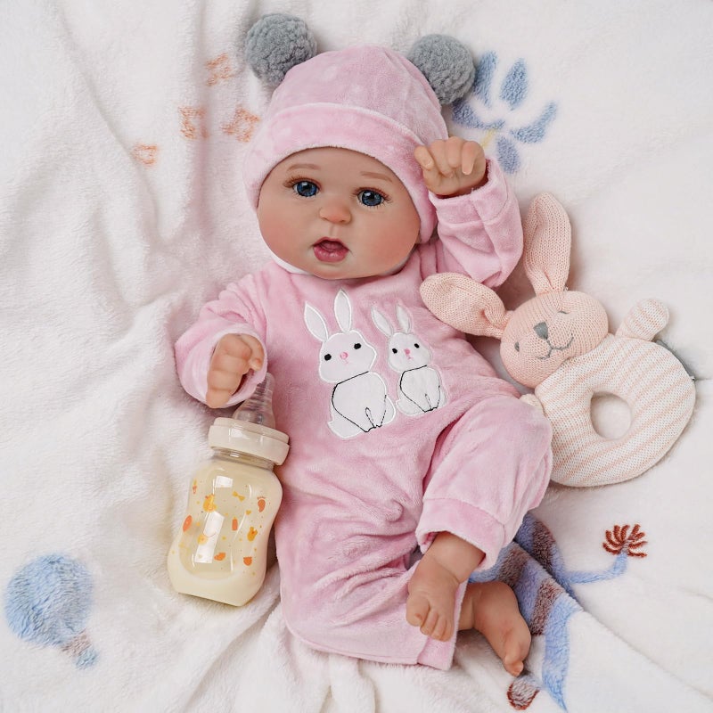 BABESIDE 2 Pcs Reborn Baby Doll Clothes with Hat for 17-22 Inch Babydolls, Cute Bunny Pattern Baby Dolls Outfits Doll Accessories fit Realistic Babydoll Girls, Pink - Image 5