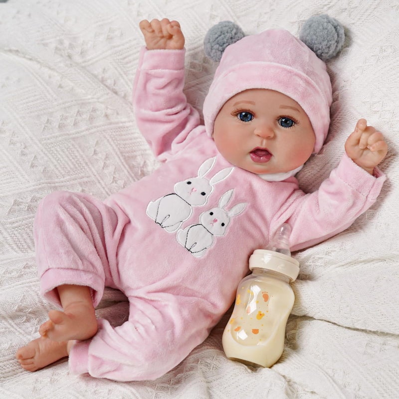 BABESIDE 2 Pcs Reborn Baby Doll Clothes with Hat for 17-22 Inch Babydolls, Cute Bunny Pattern Baby Dolls Outfits Doll Accessories fit Realistic Babydoll Girls, Pink - Image 4