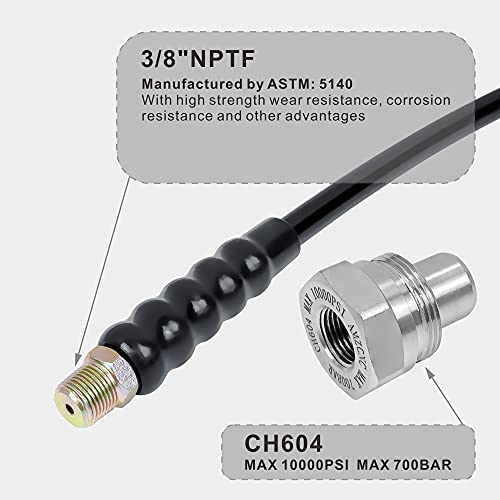 AMZCNC 10' 10000psi High Pressure Hydraulic Hose CH-604 Coupler 3/8" Thread Hydraulic Hose Assembly,1/4" ID x 10 ft(BLACK, 10' 10000 PSI 3/8") - Image 3