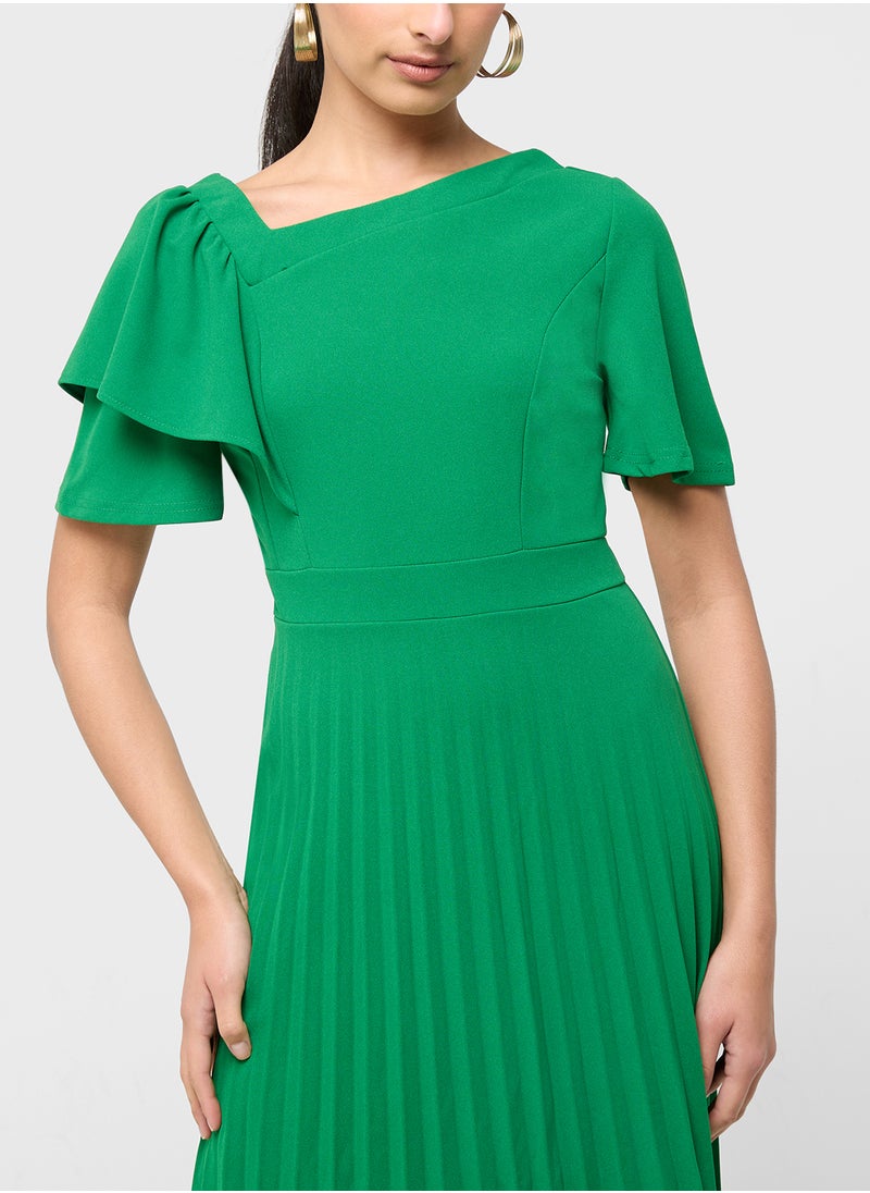 Pleated Flared Dress
