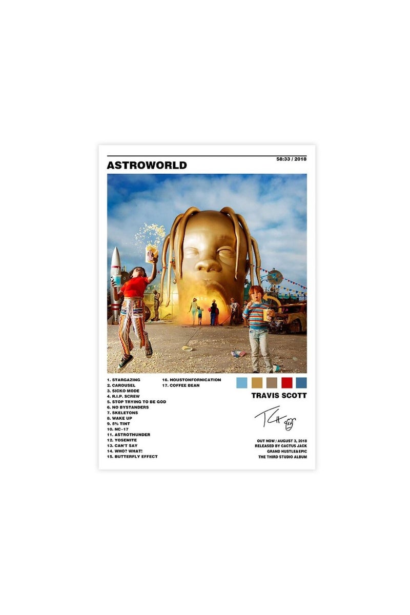 Radioisld ALAYRA Radioisld Travis Scott Poster Astroworld Rapper Music Album Canvas Poster 12x18inch Unframed - Image 1