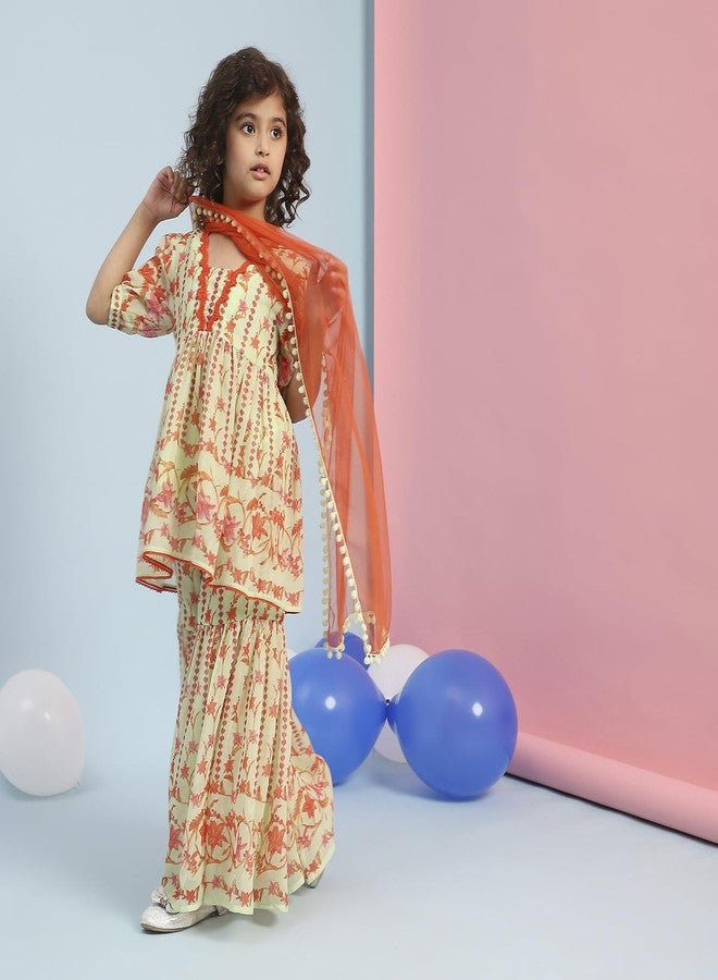 Biba Girl's Georgette Blend Kurta Set (KWBTNC6297SS25LMGRN_Lime Green - Image 2