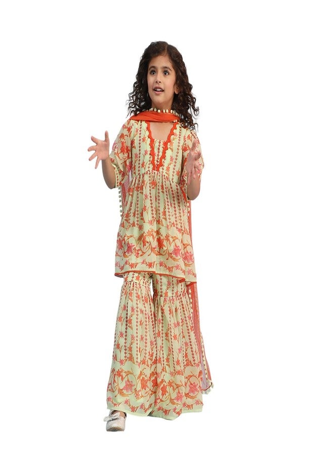 Biba Girl's Georgette Blend Kurta Set (KWBTNC6297SS25LMGRN_Lime Green - Image 1