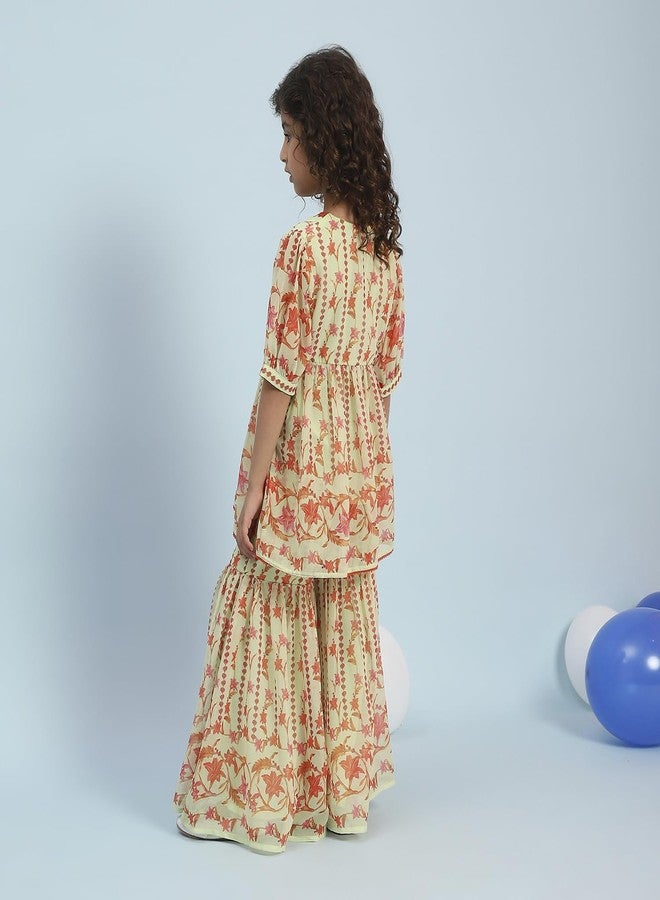 Biba Girl's Georgette Blend Kurta Set (KWBTNC6297SS25LMGRN_Lime Green - Image 4