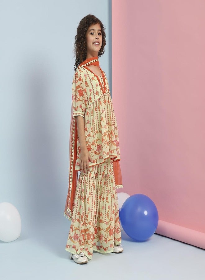 Biba Girl's Georgette Blend Kurta Set (KWBTNC6297SS25LMGRN_Lime Green - Image 3