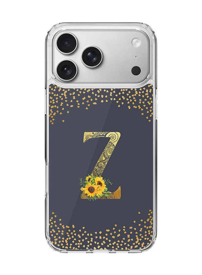 Stylizedd Classic Clear MagSafe Case for iPhone 17 Pro Max , Hybrid Soft Case Flexible Edges Anti Drop TPU PC Gel Thin Transparent Cover [ Designed for iPhone 17 Pro Max ] - Custom Monogram Initial Letter Floral Pattern Alphabet - Z  (Grey )