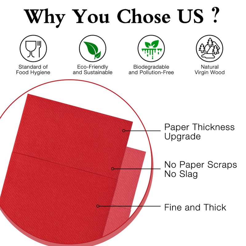 Iylllwly Red Napkins Disposable Linen Feel Napkins with Built-in Flatware Pocket  Prefolded for Knives and Forks  Dinner Napkins for Evening Parties  Weddings  Christmas  Cloth Like Paper Napkins  100Pack - Image 3
