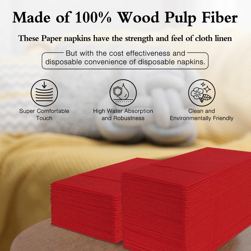 Iylllwly Red Napkins Disposable Linen Feel Napkins with Built-in Flatware Pocket  Prefolded for Knives and Forks  Dinner Napkins for Evening Parties  Weddings  Christmas  Cloth Like Paper Napkins  100Pack - Image 4