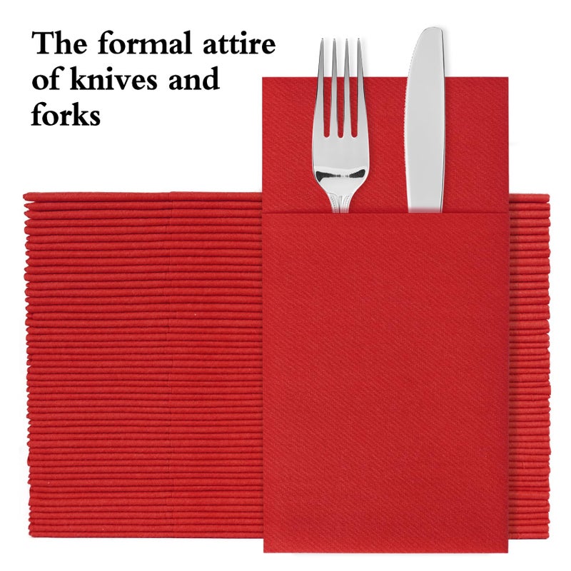 Iylllwly Red Napkins Disposable Linen Feel Napkins with Built-in Flatware Pocket  Prefolded for Knives and Forks  Dinner Napkins for Evening Parties  Weddings  Christmas  Cloth Like Paper Napkins  100Pack - Image 1