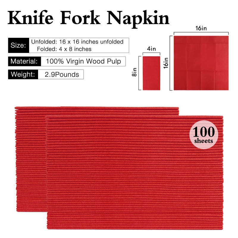 Iylllwly Red Napkins Disposable Linen Feel Napkins with Built-in Flatware Pocket  Prefolded for Knives and Forks  Dinner Napkins for Evening Parties  Weddings  Christmas  Cloth Like Paper Napkins  100Pack - Image 2