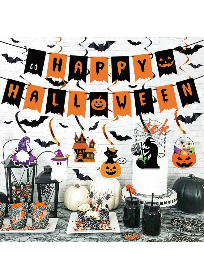 Partyprops Halloween Decorations Indoor Set - Halloween Festive Decor Happy Halloween Banner Hanging Swirls & Spider Web Table Runner & Mantel Scarf & 3D Bat Sticker for Spooky Haunted House Home Kitchen Decor - Image 5