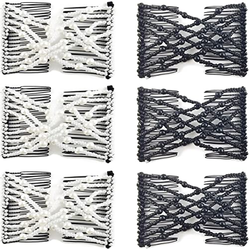 NSBELL 6PCS Beads Hair Combs Magic Elastic Hair Clips Stretchy Hair Comb Double Clips for Women Girls Hair Accessory - Image 1