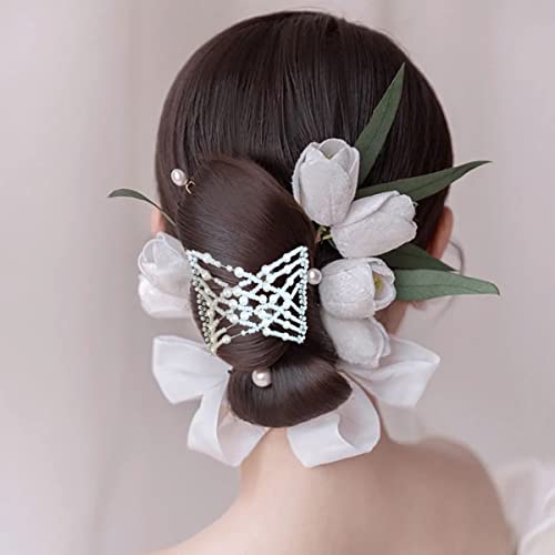 NSBELL 6PCS Beads Hair Combs Magic Elastic Hair Clips Stretchy Hair Comb Double Clips for Women Girls Hair Accessory - Image 3
