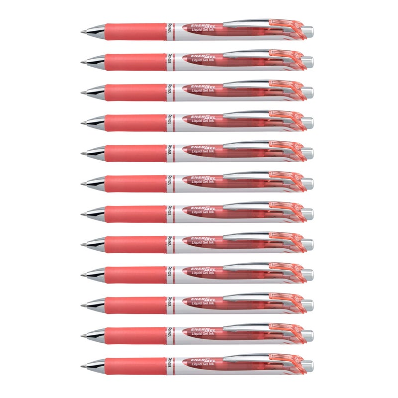 Pentel Energel Rtx Retractable Liquid Gel Ink Pen  (0.7Mm) Medium Line  Coral Pink Ink  Box Of 12 Pens (Bl77-P3) - Image 1