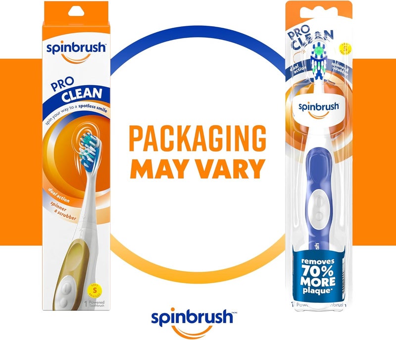 Spin Brush PRO CLEAN Battery Powered Toothbrush, Soft Bristles, 1 Count, Gold or Blue Color May Vary - Image 1