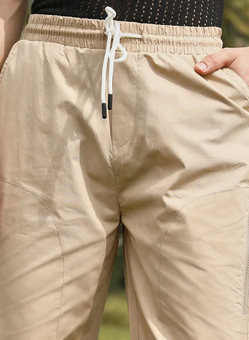 Campus Sutra Men's Khaki Brown Parachute Utility Trousers