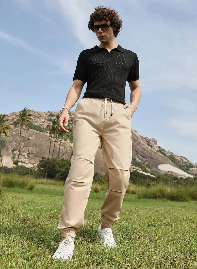 Campus Sutra Men's Khaki Brown Parachute Utility Trousers