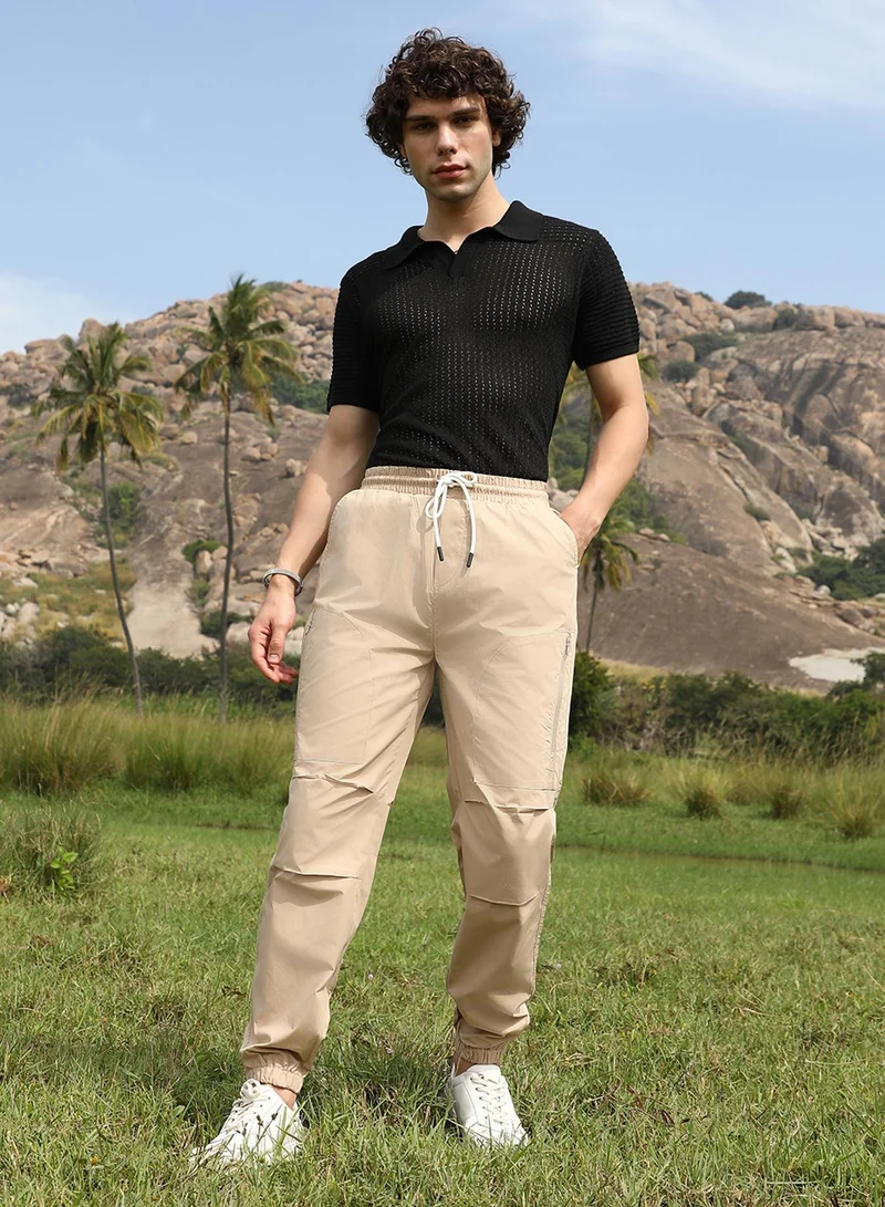Campus Sutra Men's Khaki Brown Parachute Utility Trousers