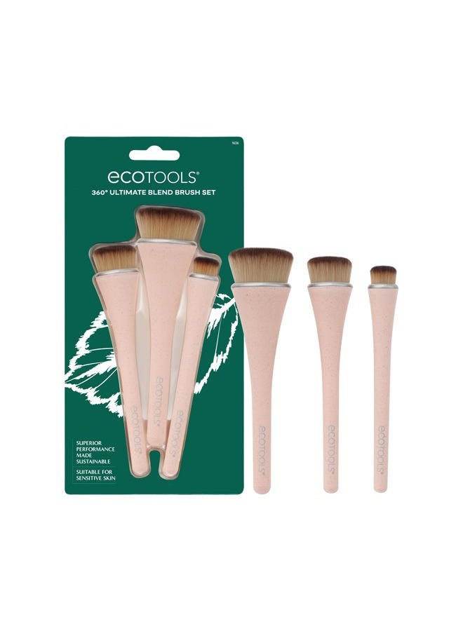 Ecotools 360 Ultimate Blend Makeup Brush Kit, For Cream, Liquid, & Powder Foundation, Blush, & Bronzer, Buff & Blend Makeup, Full Coverage, Dense Bristles, Vegan & Cruelty-Free, 3 Piece Set - Image 1