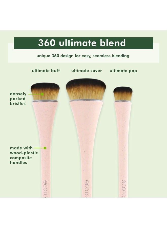 Ecotools 360 Ultimate Blend Makeup Brush Kit, For Cream, Liquid, & Powder Foundation, Blush, & Bronzer, Buff & Blend Makeup, Full Coverage, Dense Bristles, Vegan & Cruelty-Free, 3 Piece Set - Image 2