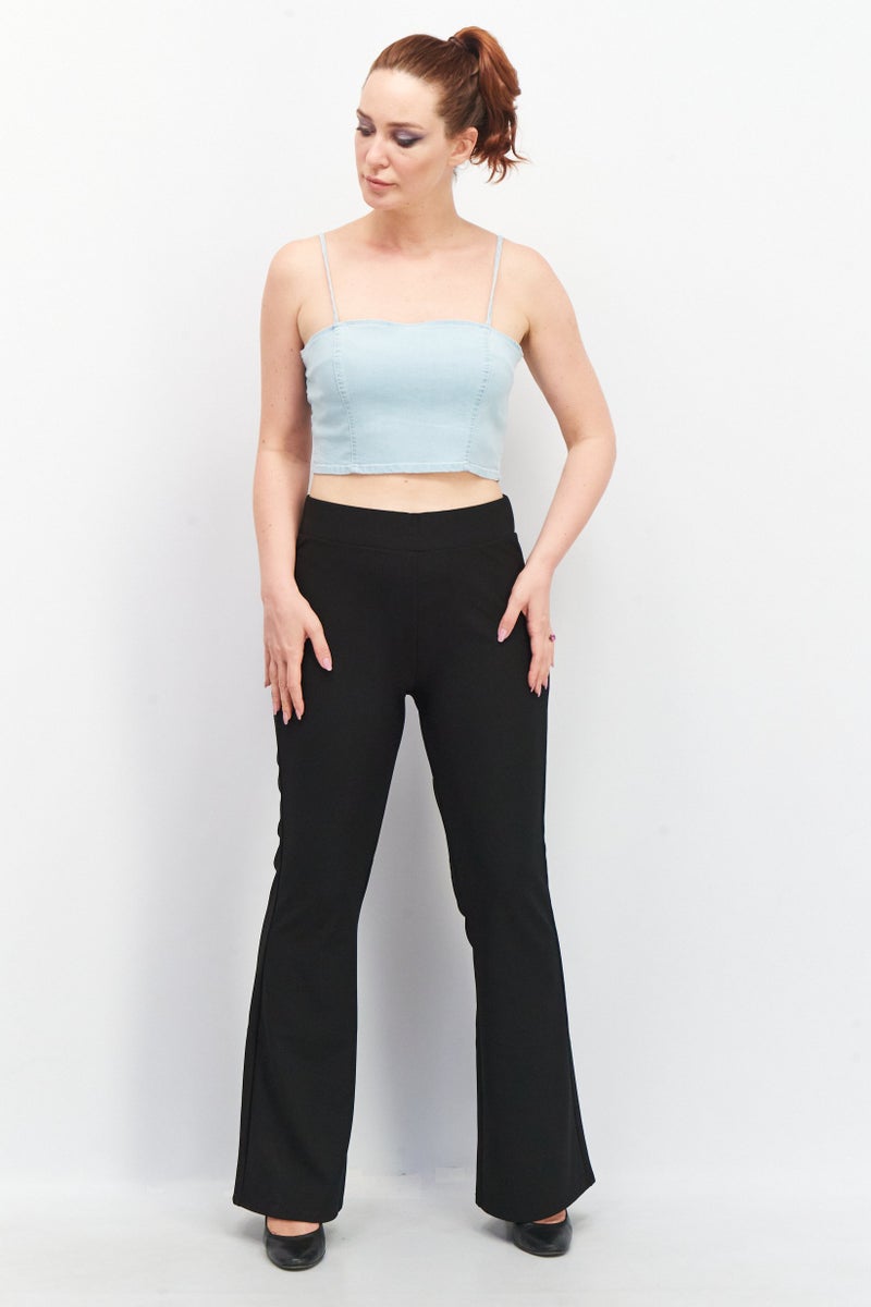 House Brand Women Square Neck Sleeveless Washed Crop Top, Blue - Image 2