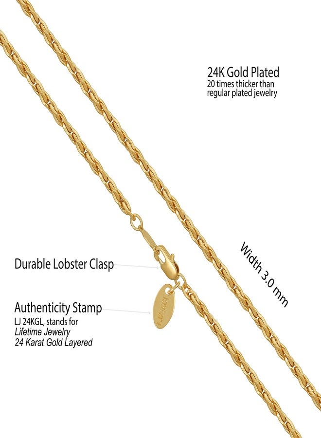 LIFETIME JEWELRY Twister Weave Chain Necklace for Women & Men 24k Real Gold Plated (2mm & 3mm) (3mm, 20 inches) - Image 4