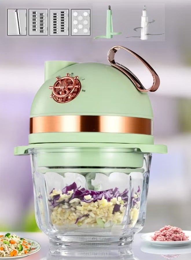 ال سي معالج طعام متعدد الوظائف، قطاعة خضراوات كهربائية مع 4 شفرات مختلفة، مفرمة لحم 500 واط - Image 1