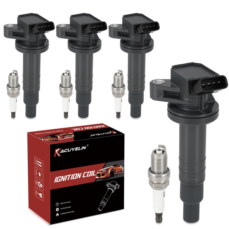 KacuYelin UF247 Ignition Coil Pack and Iridium Spark Plugs Set of 4 Compatible with Toyota Celica Corolla Matrix MR2 Spyder Chevrolet Prizm Pontiac Vibe 1999-2008 1.8L L4 Replaces#5C1074 & 4503 - Image 1